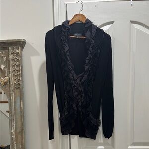 Romeo & Juliet Couture Black Knit Cardigan with Ruffles